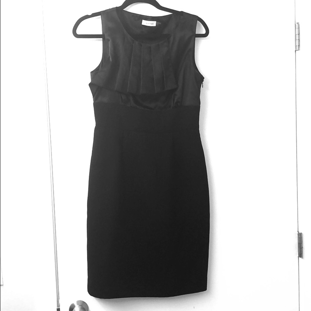 Calvin Klein Black Dress with pleated Satin top - size 6